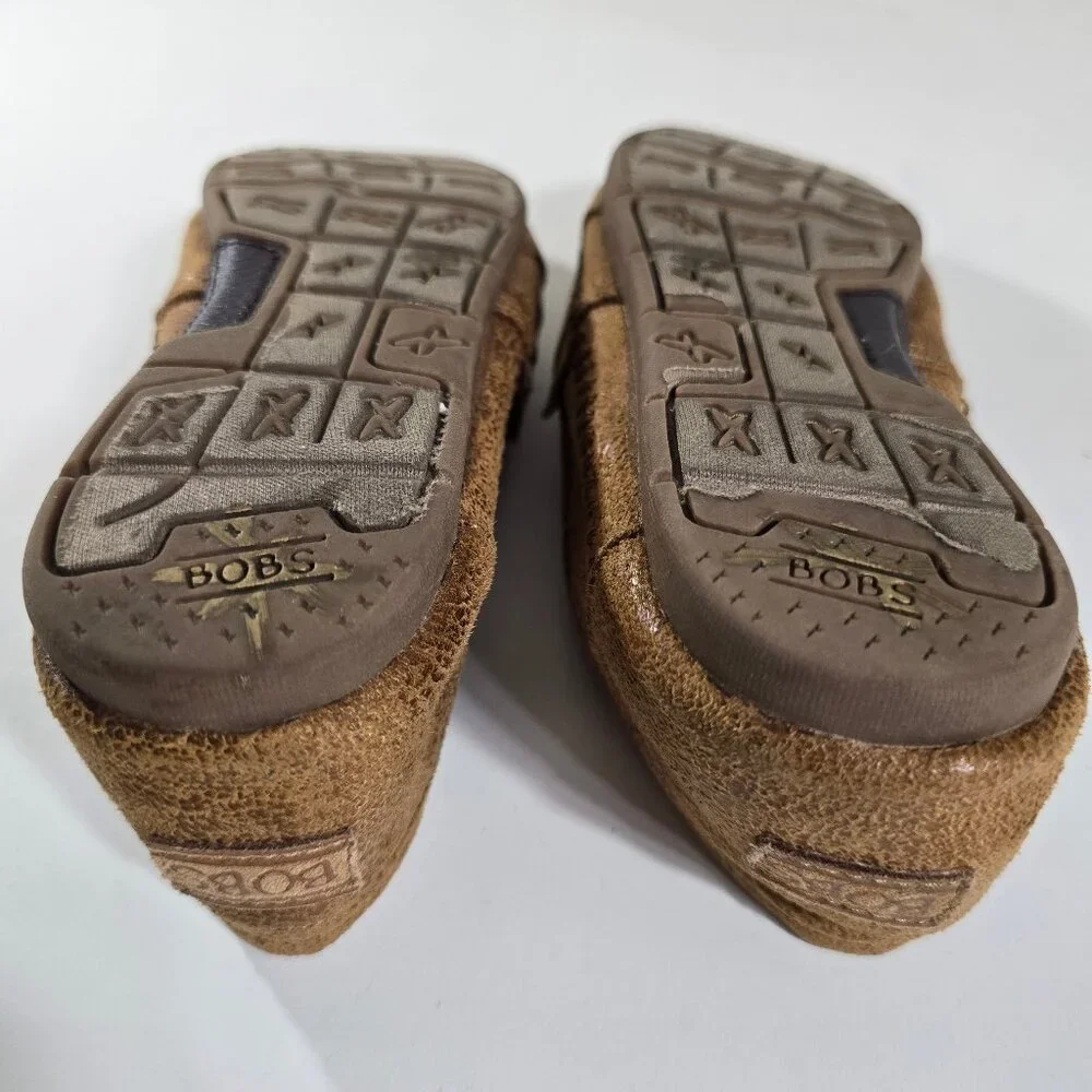Bobs Womens W 8 Espadrille Memory Foam Brown Leather Look Textile Slip On‎ Shoe